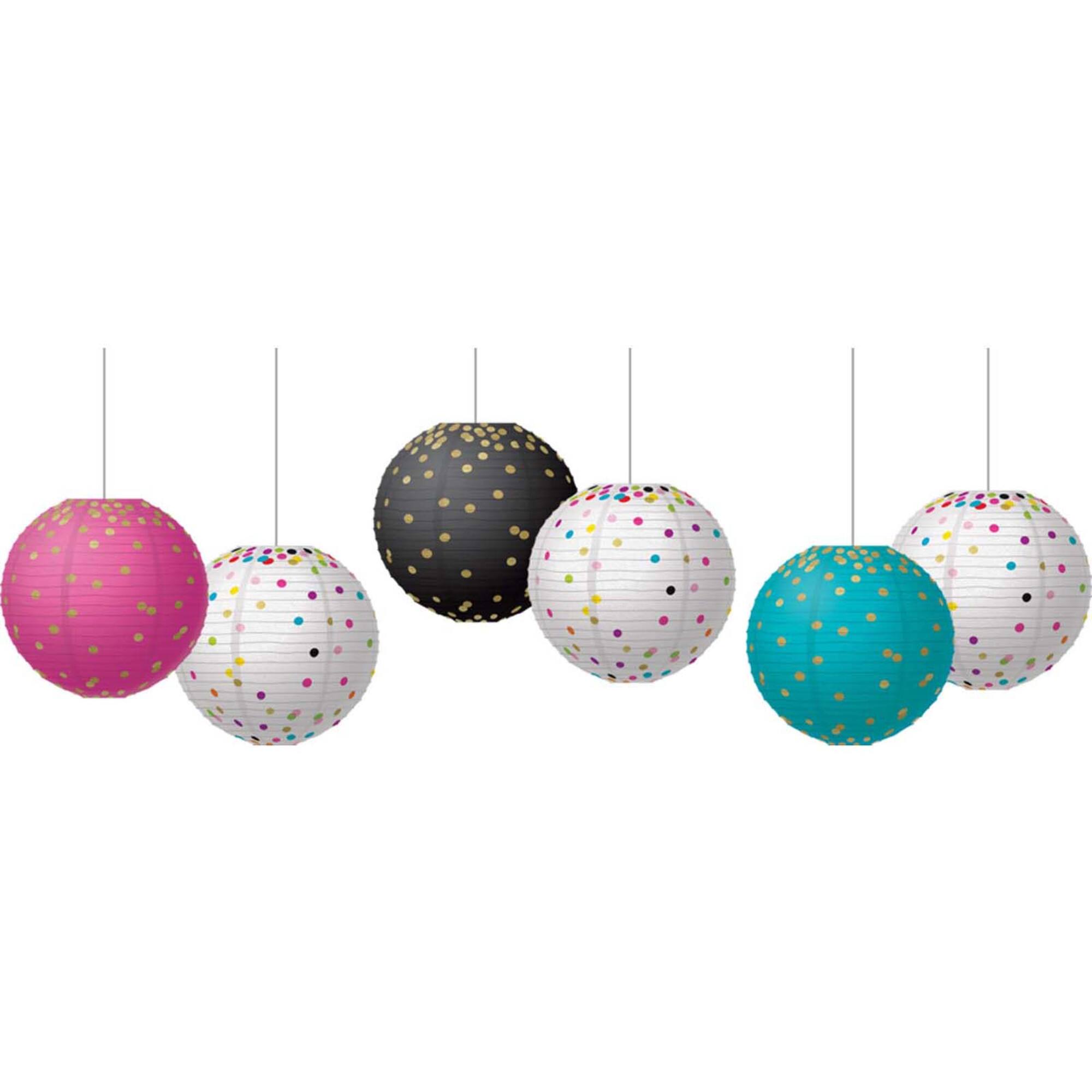 Teacher Created Resources Gold Foil & Confetti 8" Hanging Paper Lanterns, 2 Packs of 6